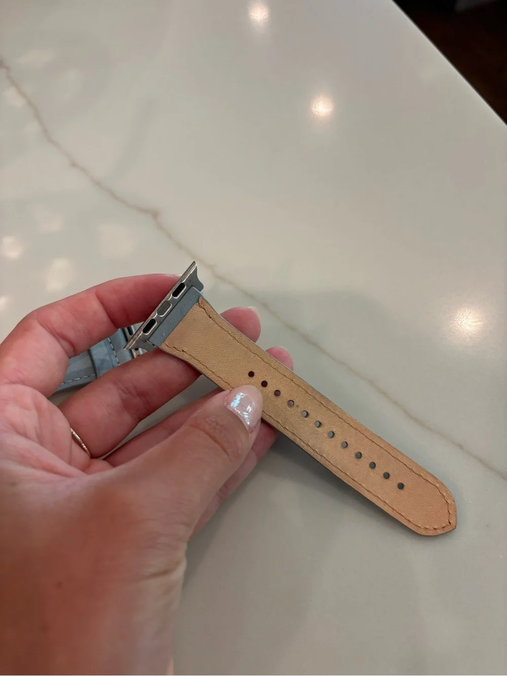 Hyer Goods Apple Watch Band Pale Blue Genuine Leather Silver Metal